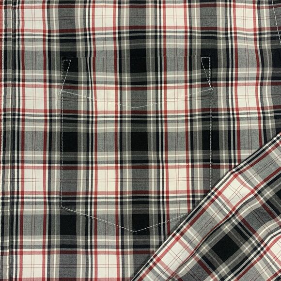 Dress Shirt Men Medium Croft & Barrow Black Plaid Cotton Blend Button-Down Colla - Picture 3 of 6